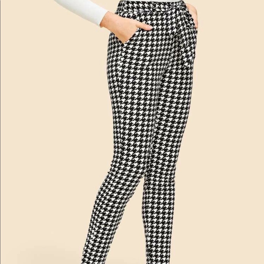SHEIN Drawstring Waist Houndstooth Pants